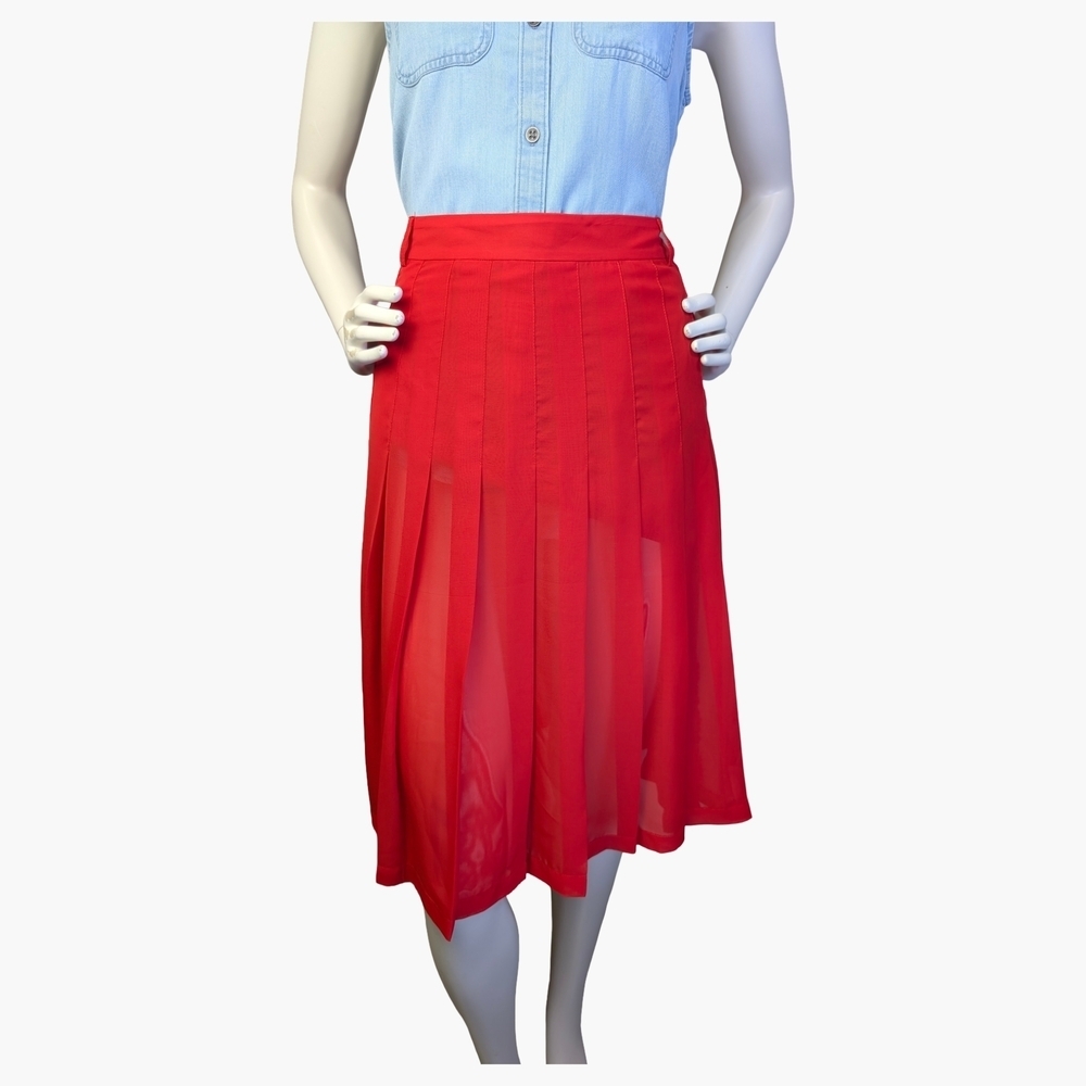 Tristan Red Pleated Lightweight Classic Midi Skirt   | Size Small